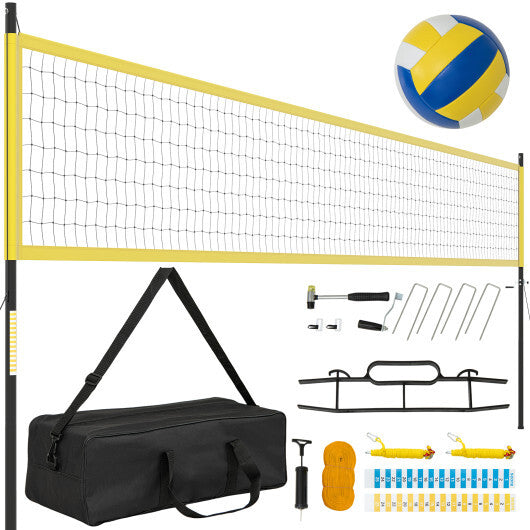 Portable Outdoor Volleyball Net Set Heavy Duty System Yellow