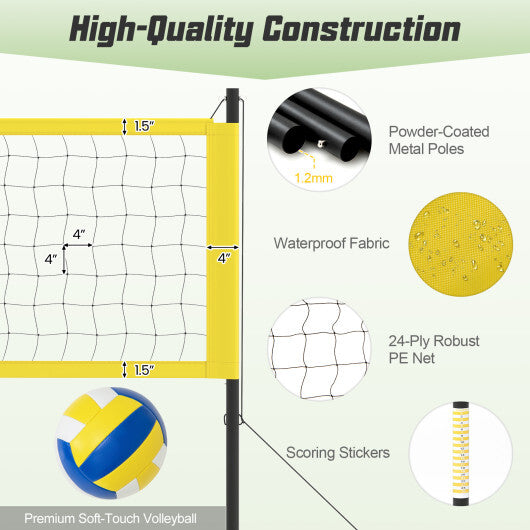 Portable Outdoor Volleyball Net Set Heavy Duty System Yellow