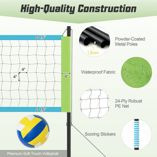 Portable Outdoor Volleyball Net Set Heavy Duty System Yellow
