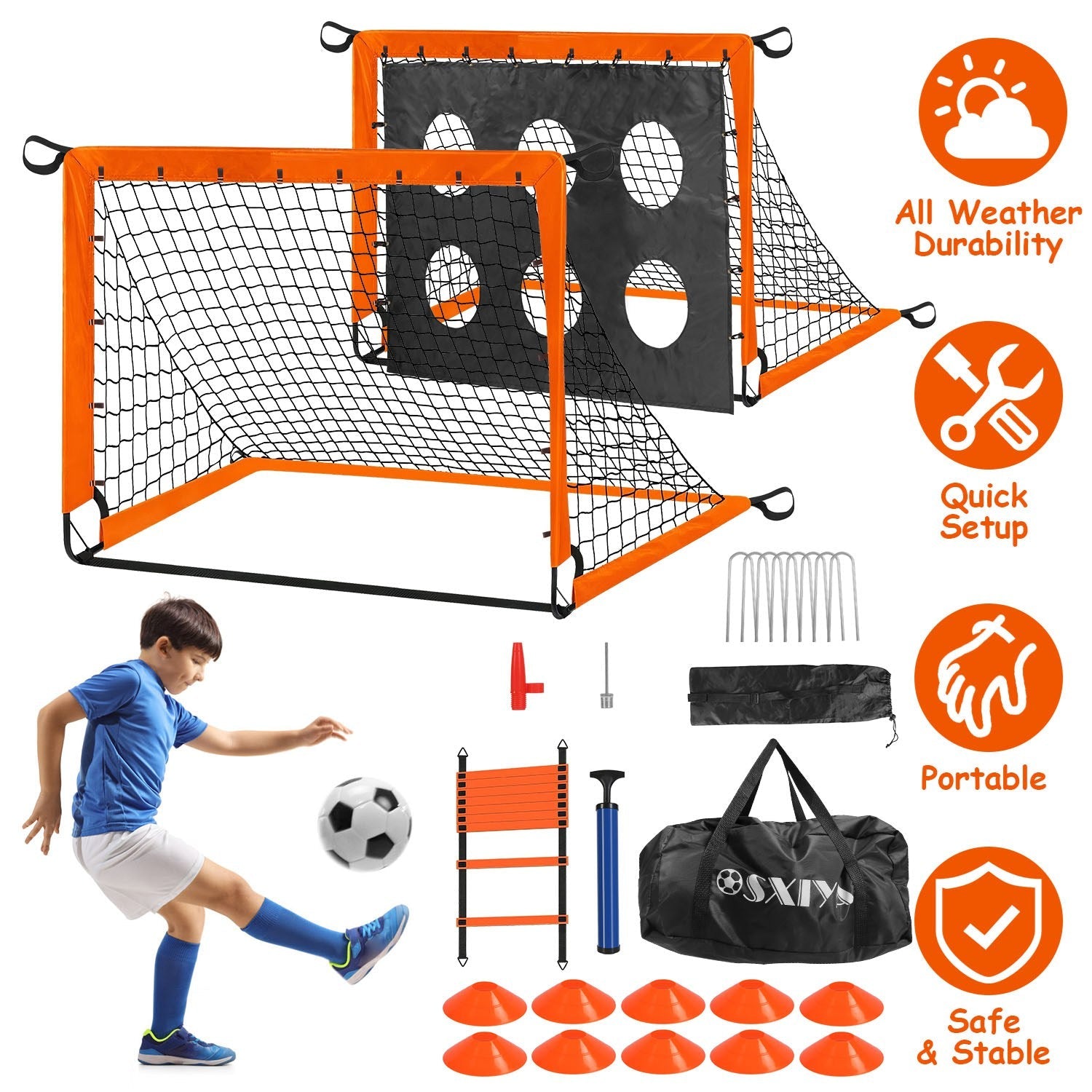 Kids Portable Soccer Goal Set Training Kit with Accessories