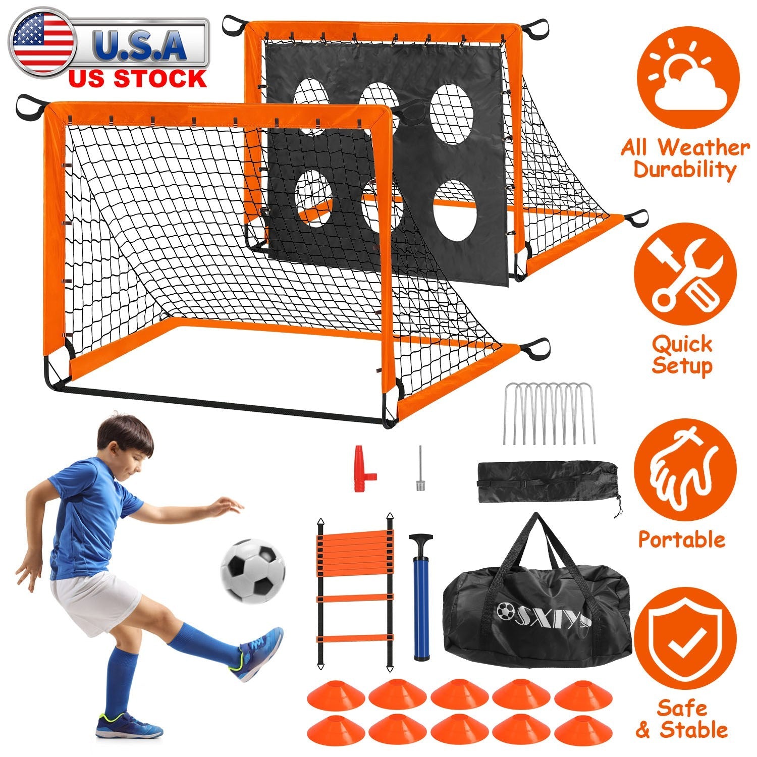 Kids Portable Soccer Goal Set Training Kit with Accessories