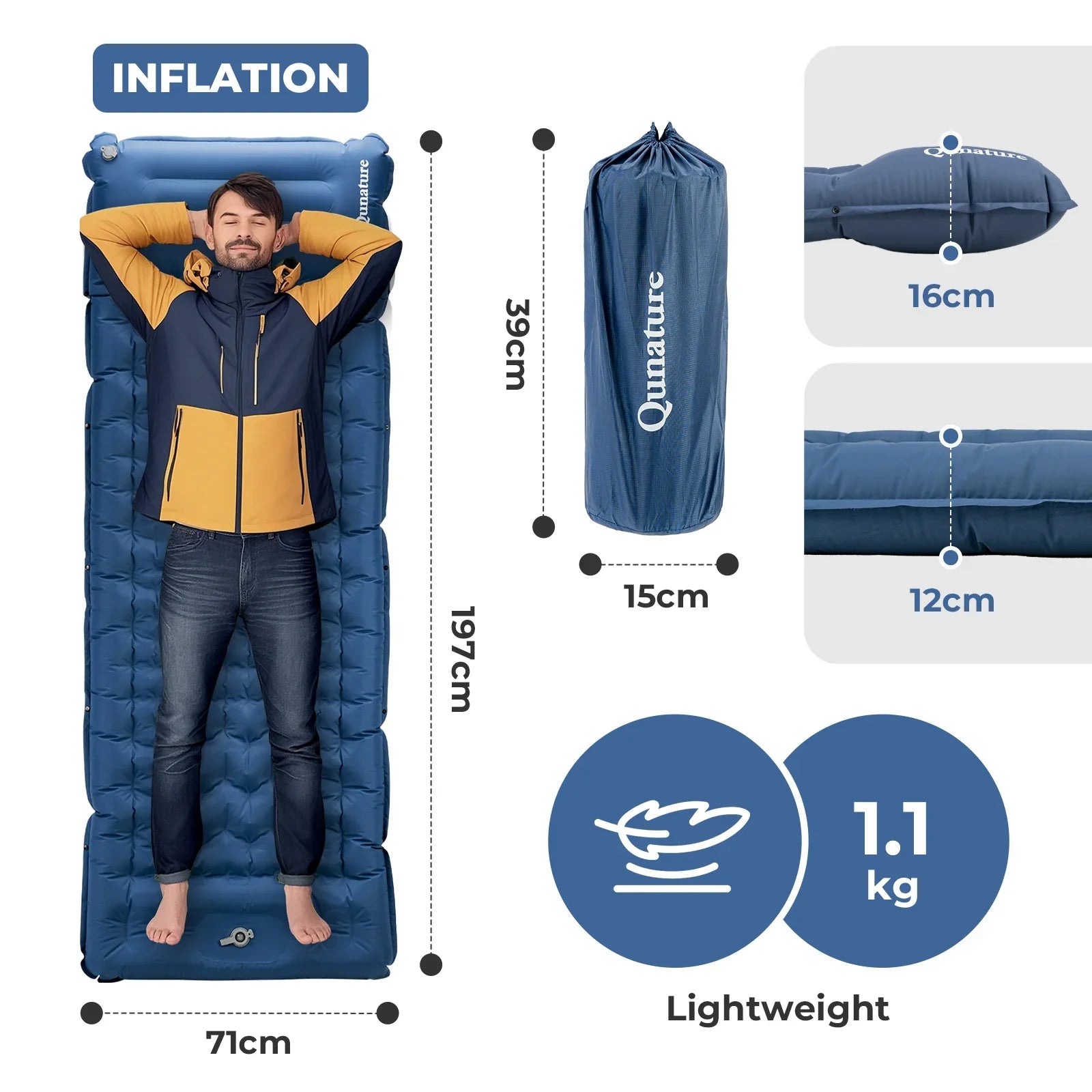 Ultra Light Inflatable Sleeping Pad With Pillow Camping Hiking