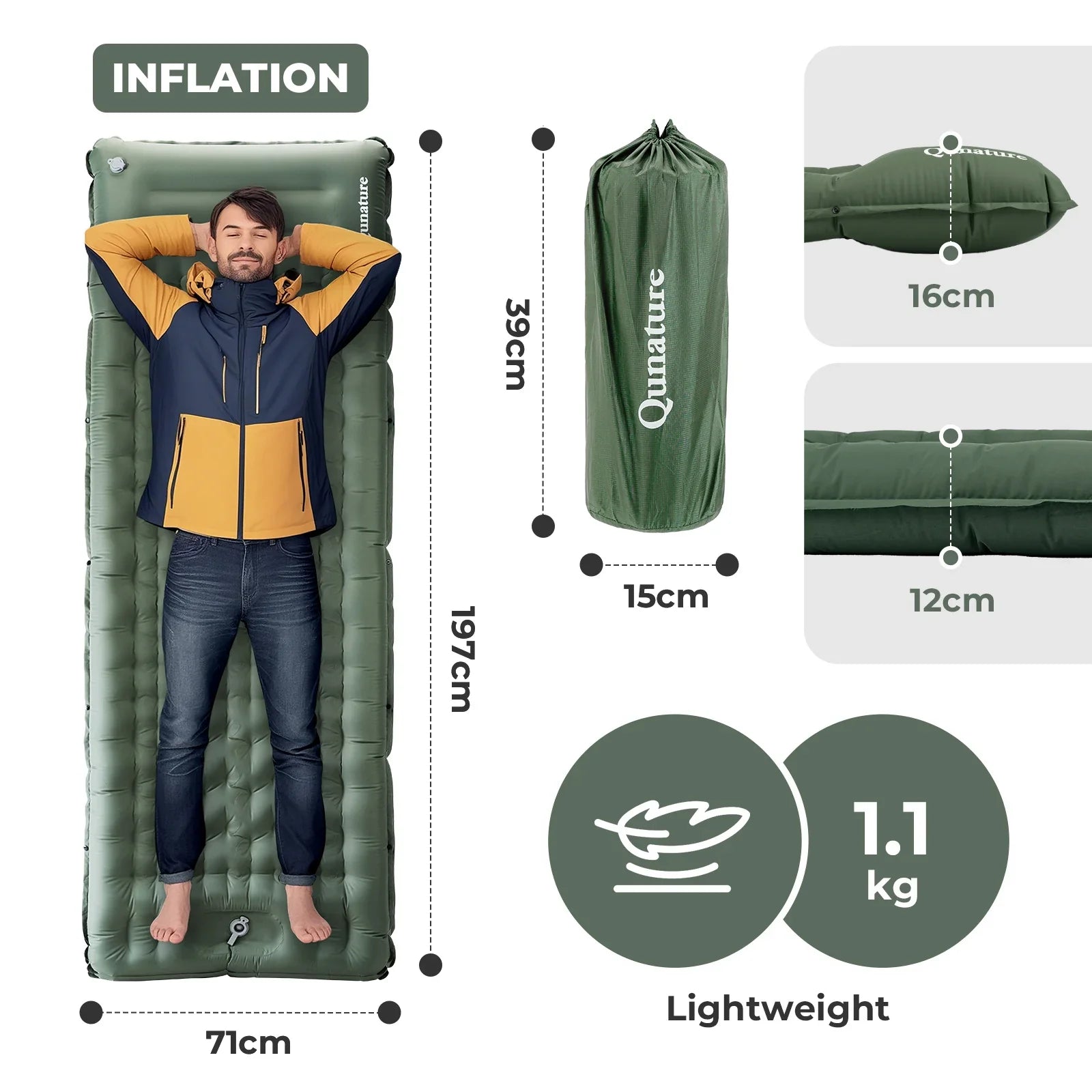 Ultra Light Inflatable Sleeping Pad With Pillow Camping Hiking